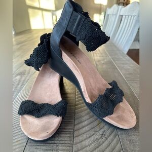 Lucky Brand LP-Kaydyn Woven Crochet Black Heeled Sandals Women’s Size 7.5